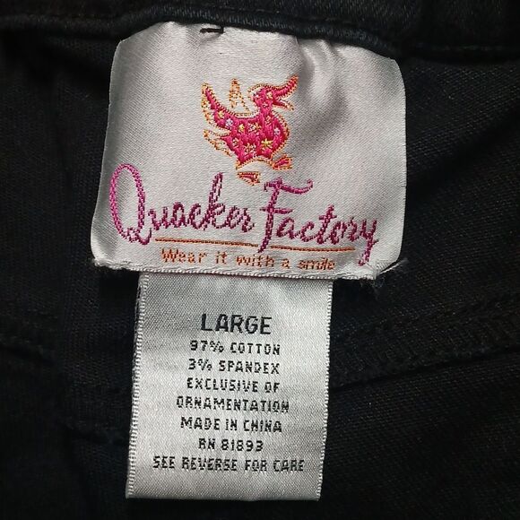 Quacker Factory black snowmen black wide leg jeans winter Sz Large (14/16) NWT - Picture 7 of 8